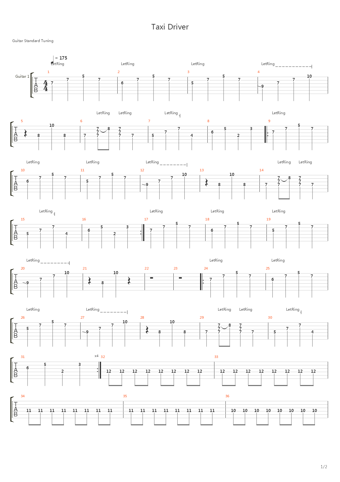 Taxi Driver吉他谱