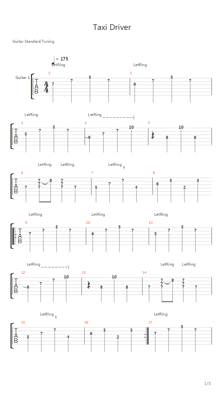 Taxi Driver吉他谱