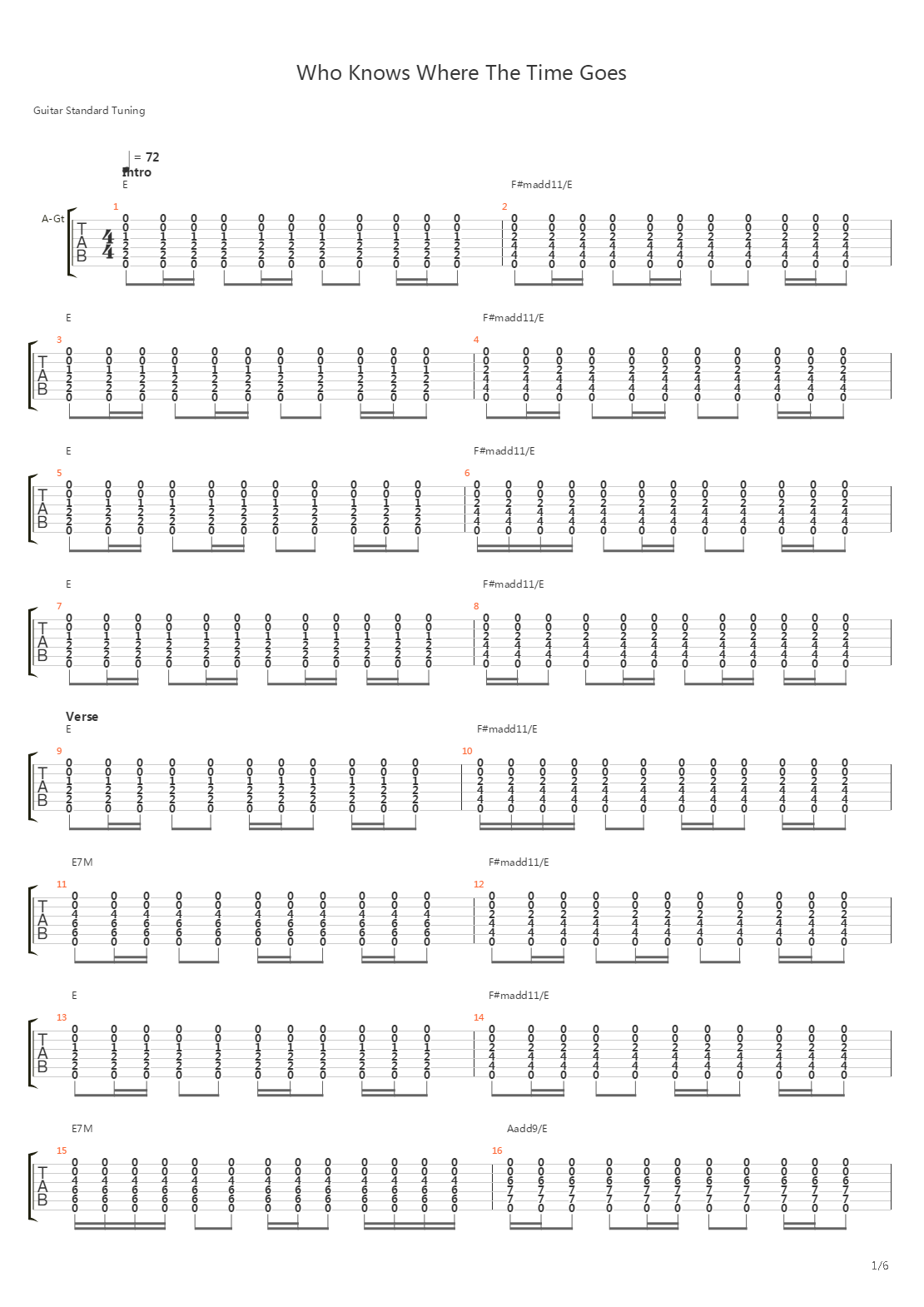 Who Knows Where The Time Goes吉他谱