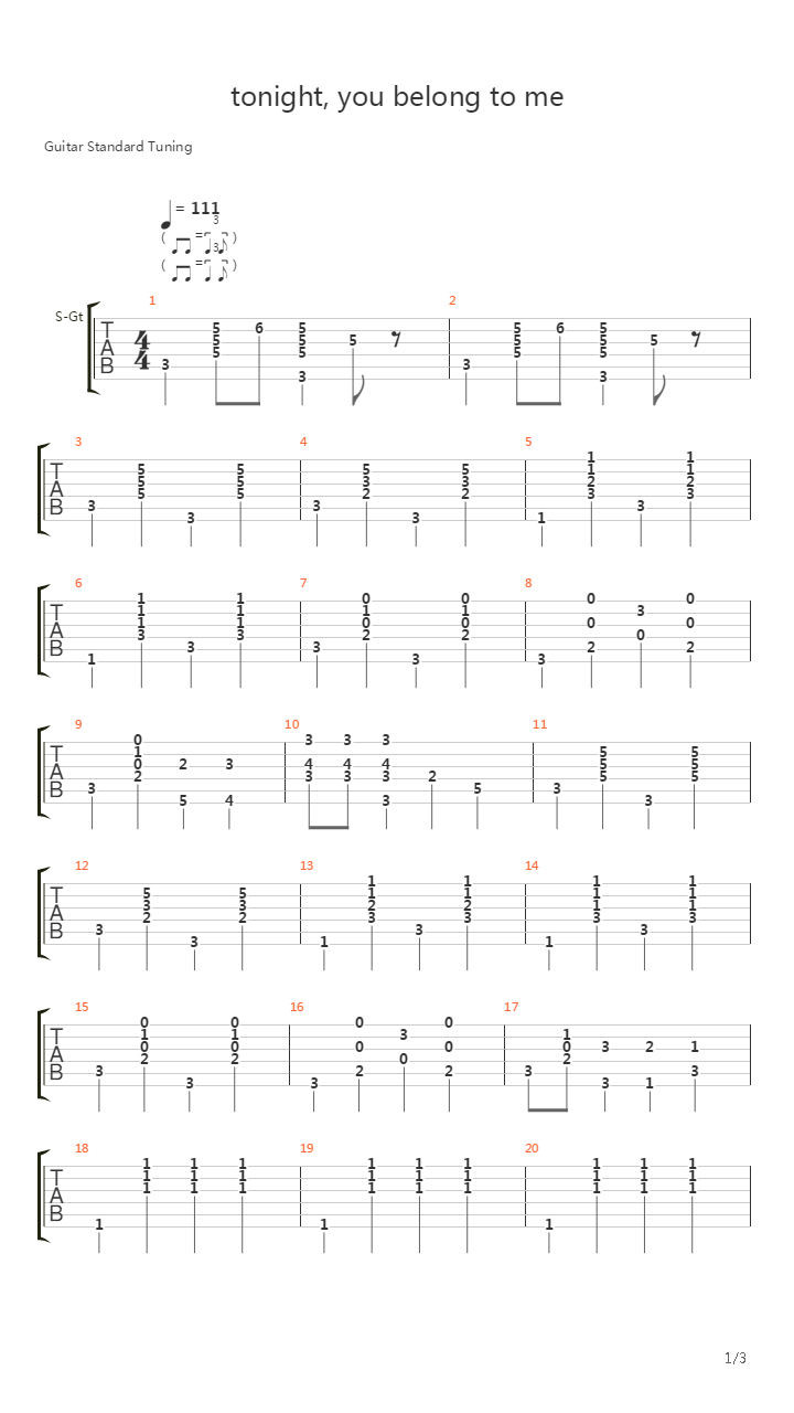 Tonight You Belong To Me吉他谱