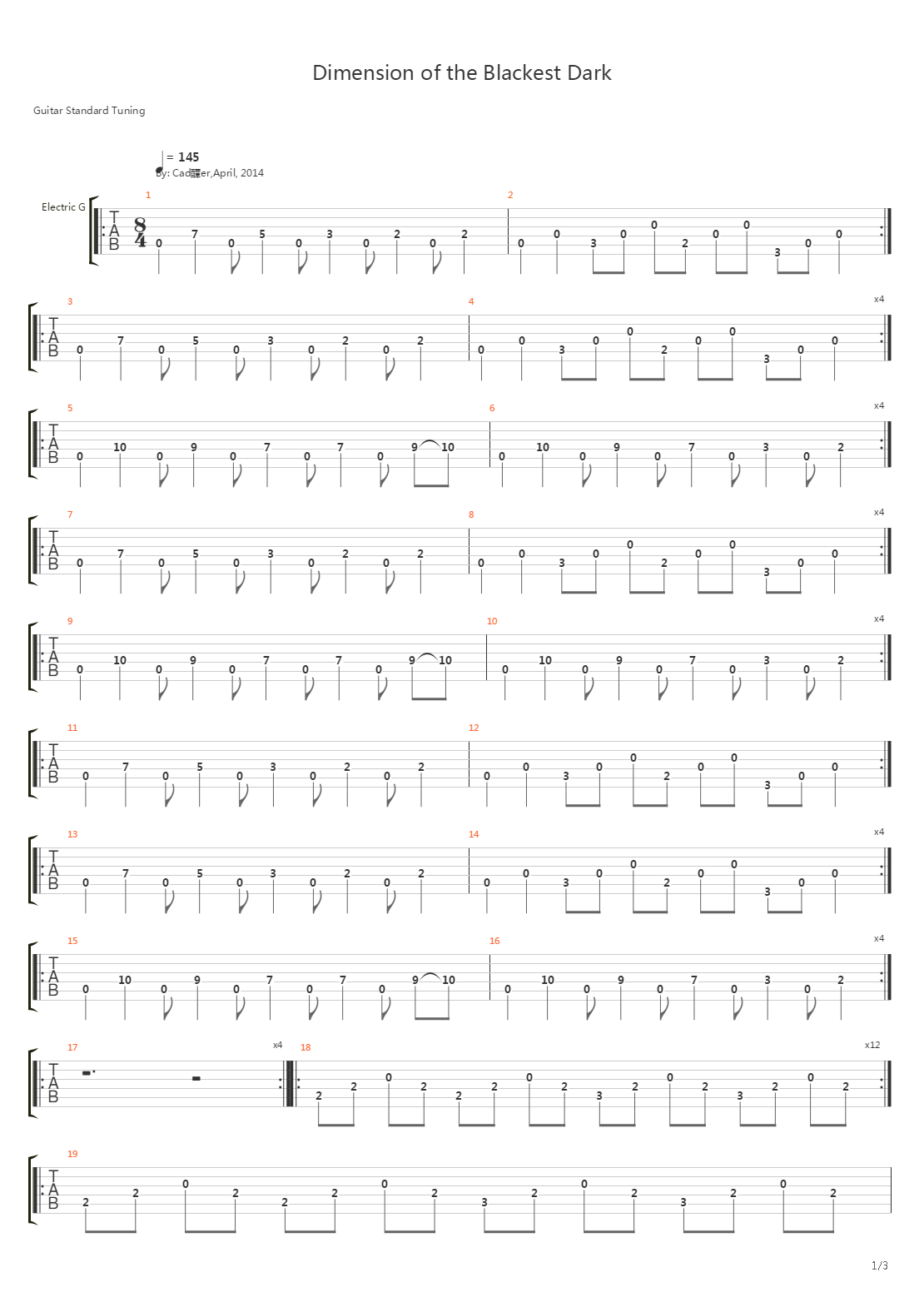 Dimension Of The Blackest Dark吉他谱