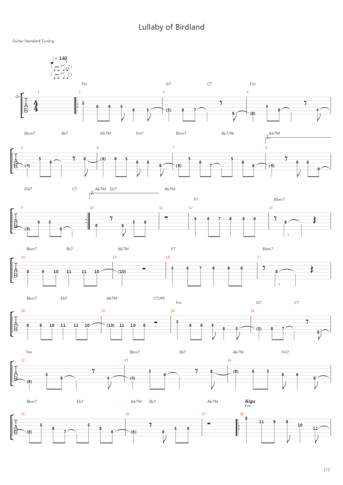 Lullaby Of Birdland吉他谱
