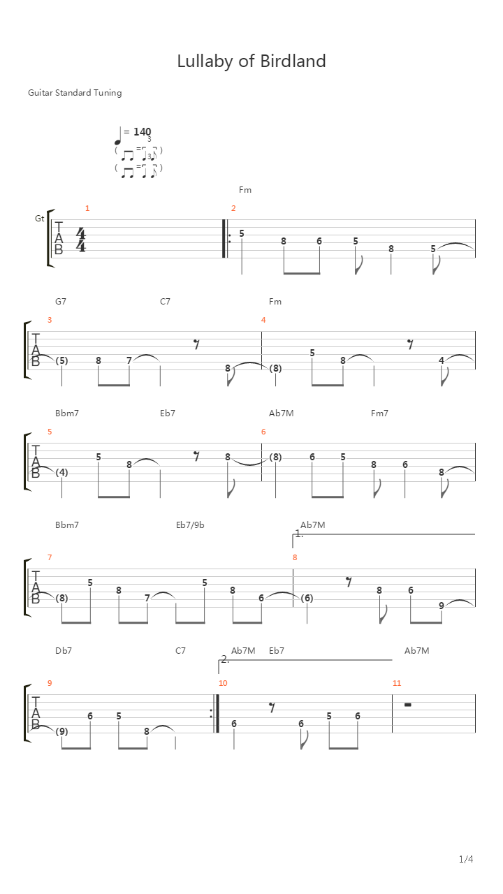 Lullaby Of Birdland吉他谱