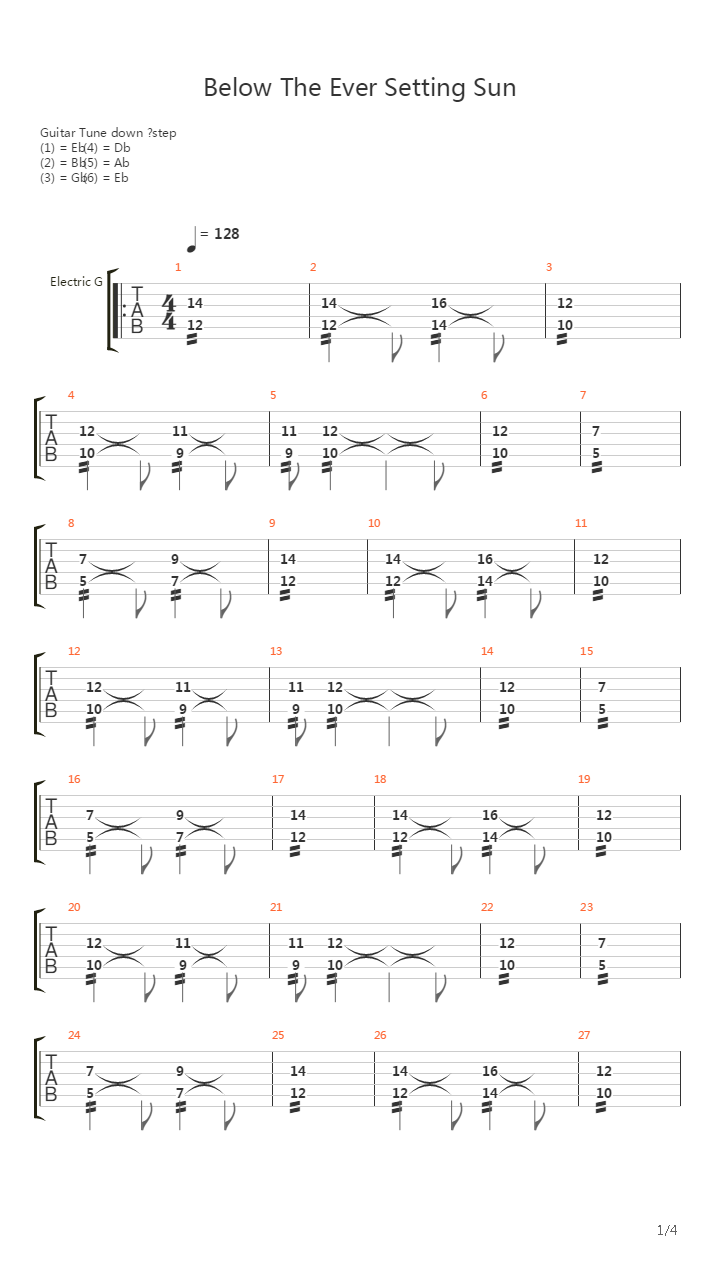 Below The Ever Setting Sun吉他谱
