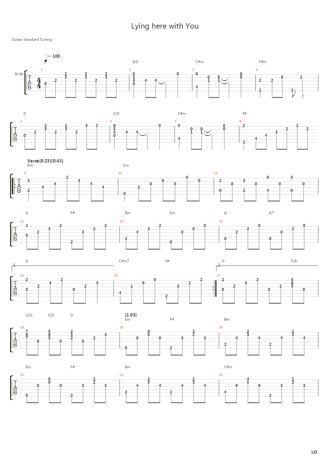 Lying Here With You吉他谱