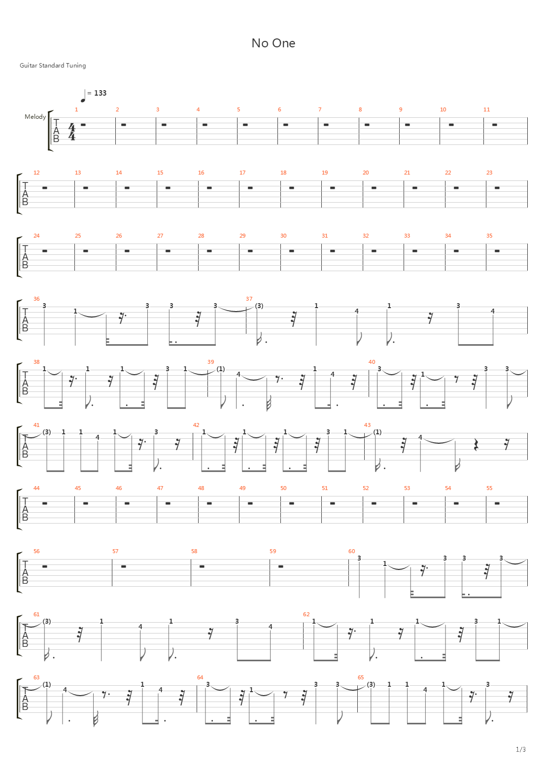 No One吉他谱