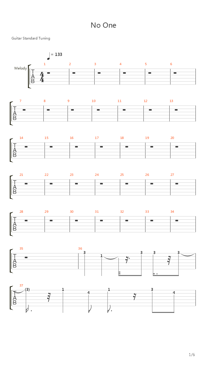 No One吉他谱
