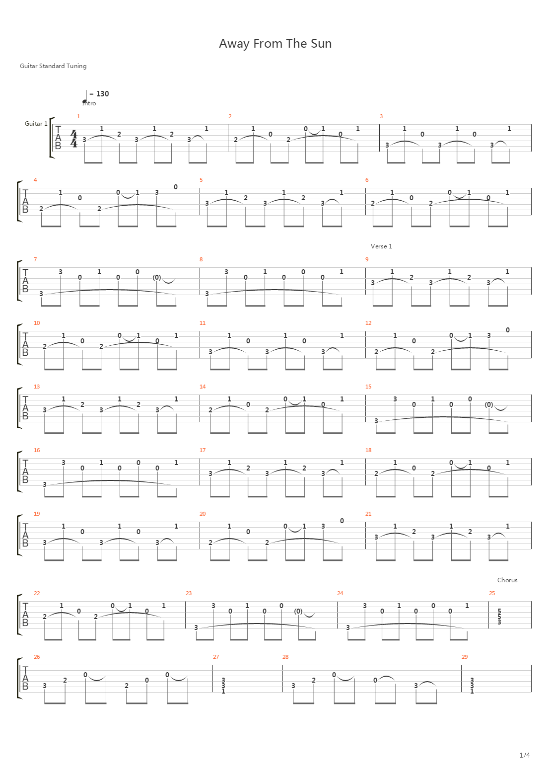 Away From The Sun吉他谱