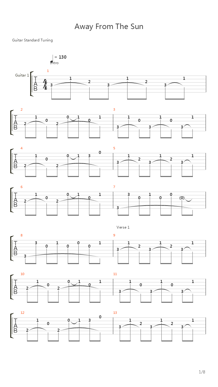 Away From The Sun吉他谱