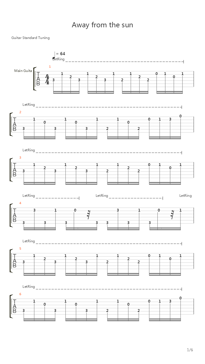 Away From The Sun吉他谱
