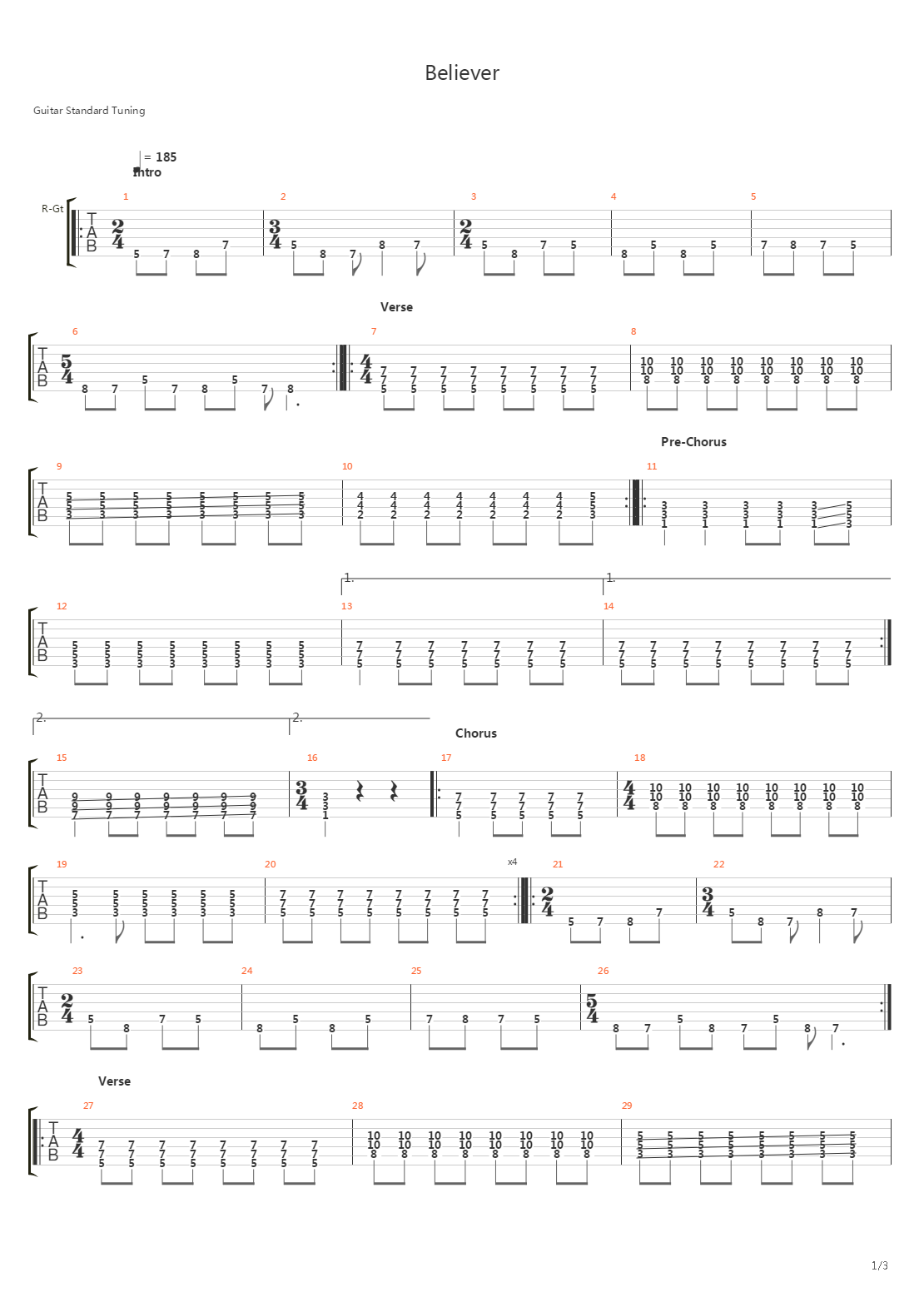 Believer吉他谱