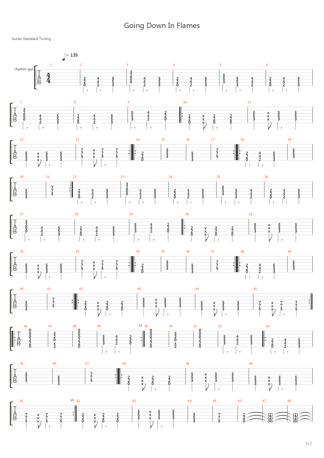 Going Down In Flames吉他谱