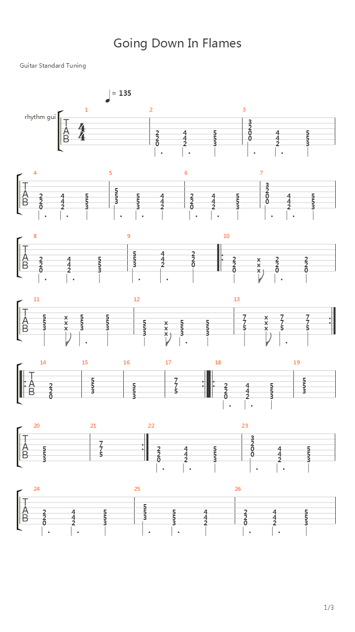 Going Down In Flames吉他谱