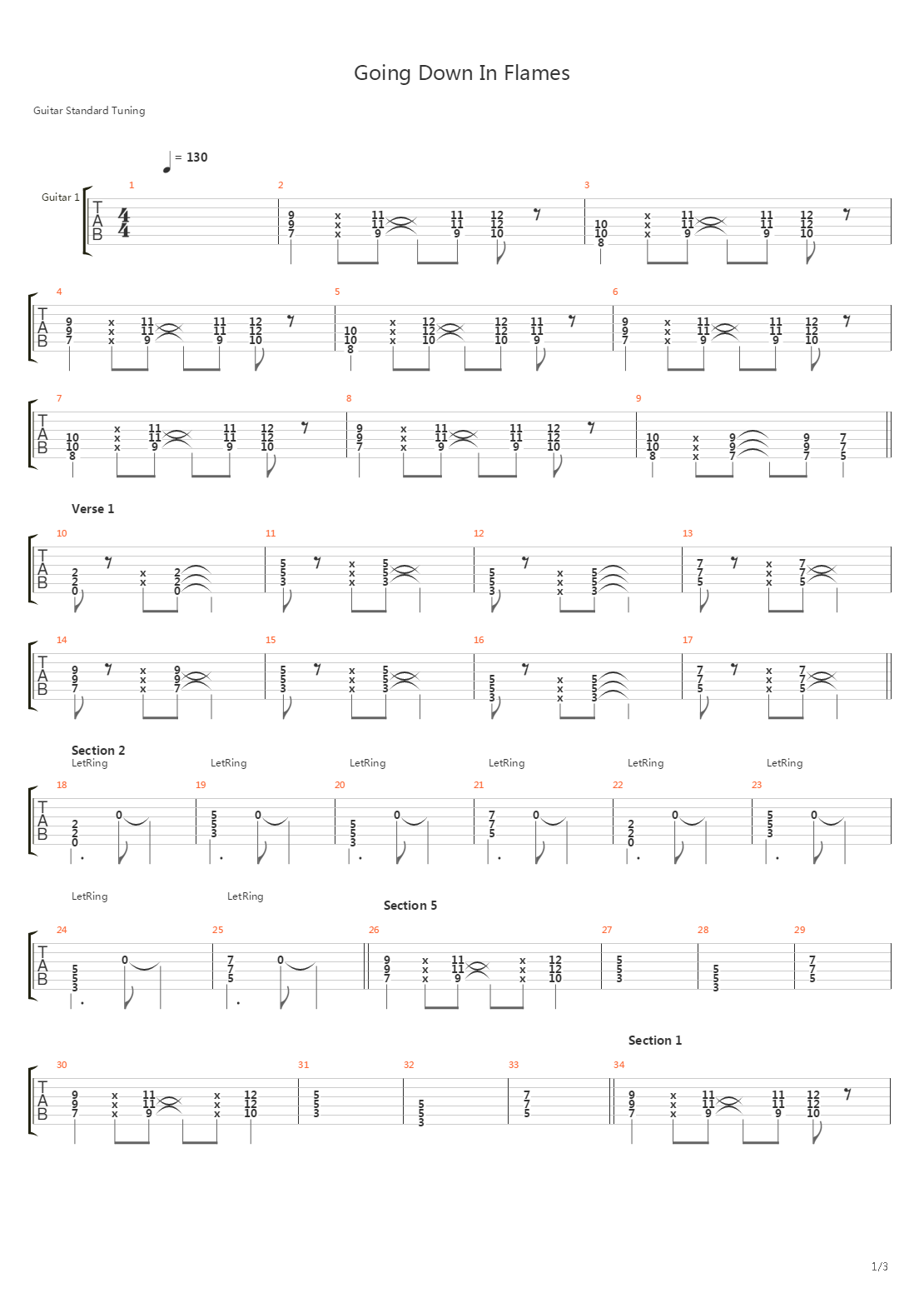 Going Down In Flames吉他谱