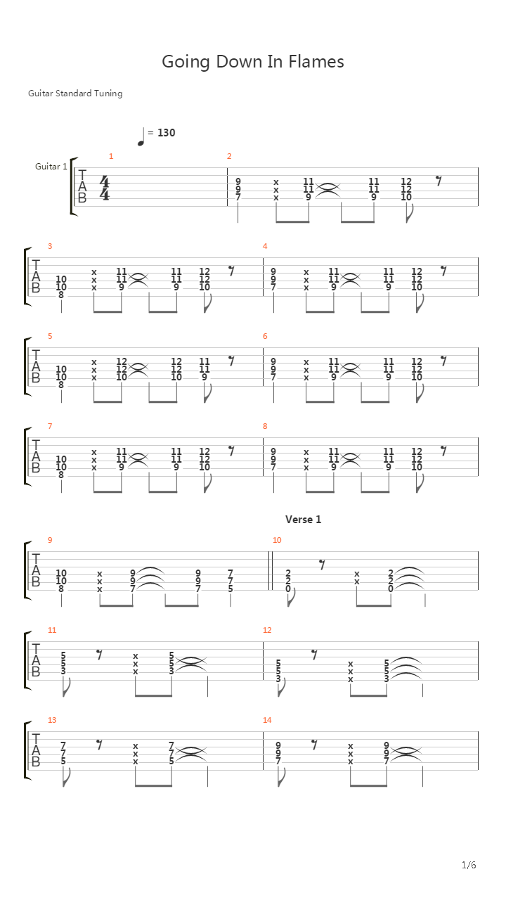 Going Down In Flames吉他谱
