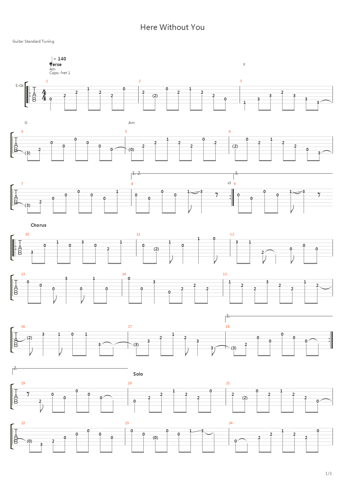 Here Without You Acoustic吉他谱