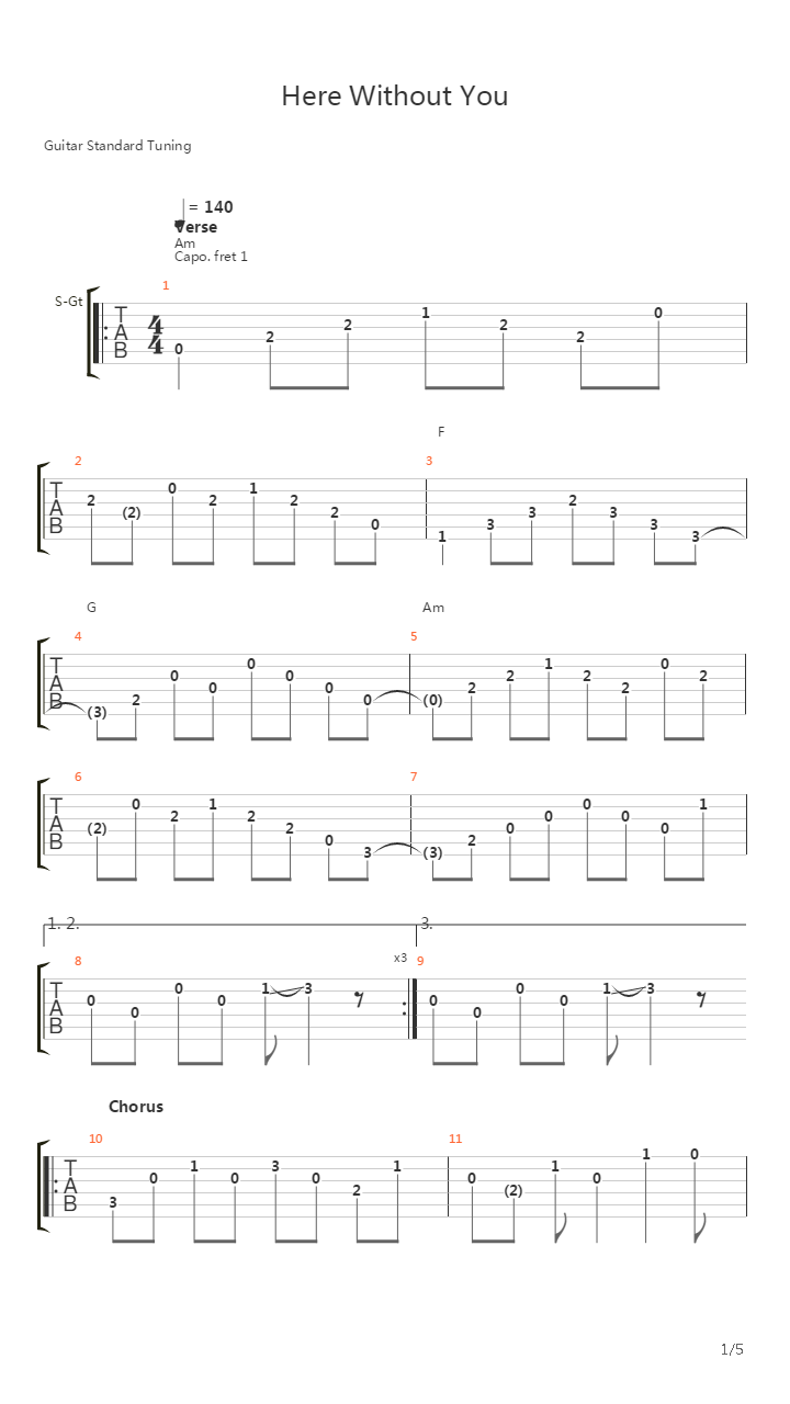 Here Without You Acoustic吉他谱