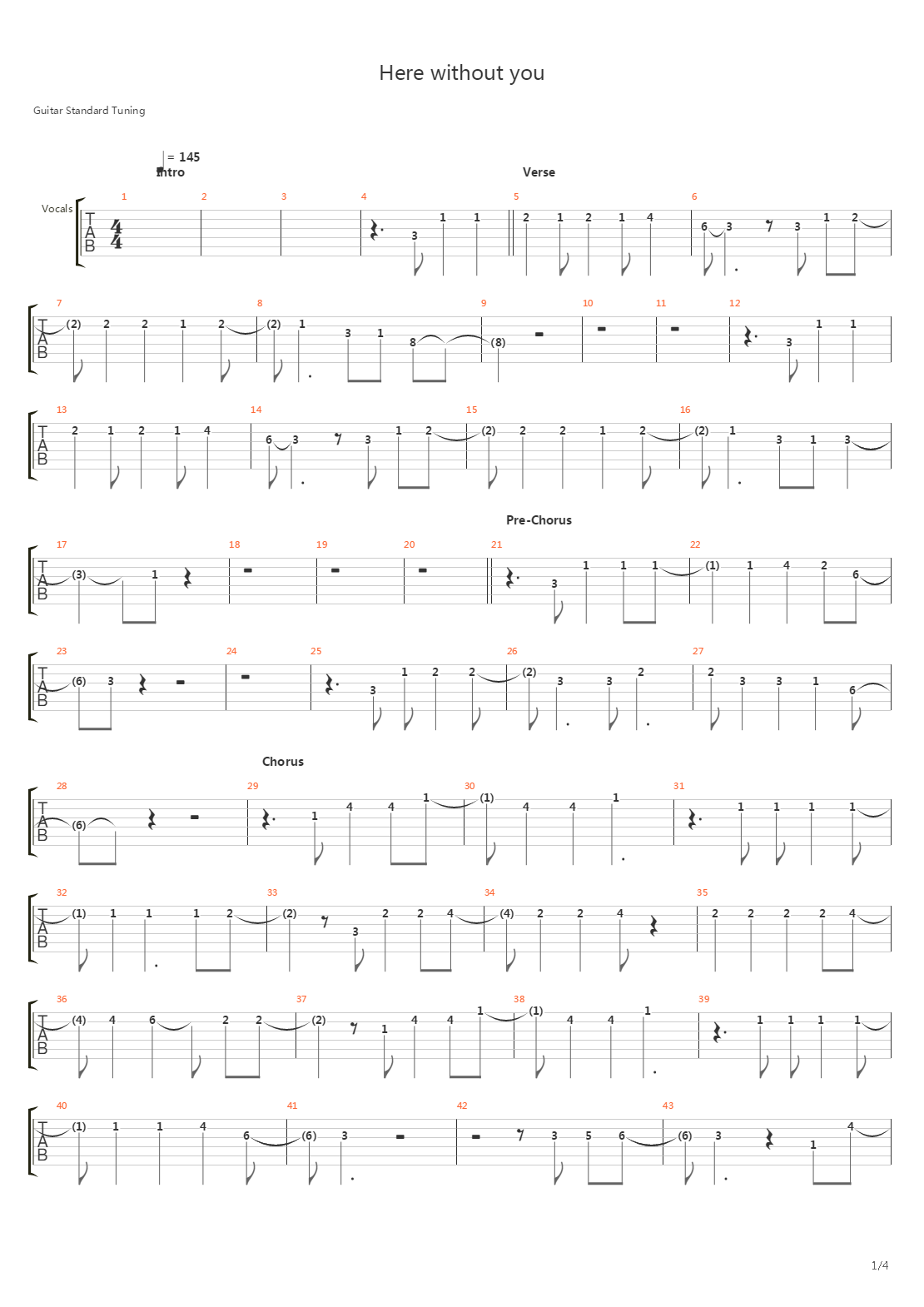 Here Without You吉他谱