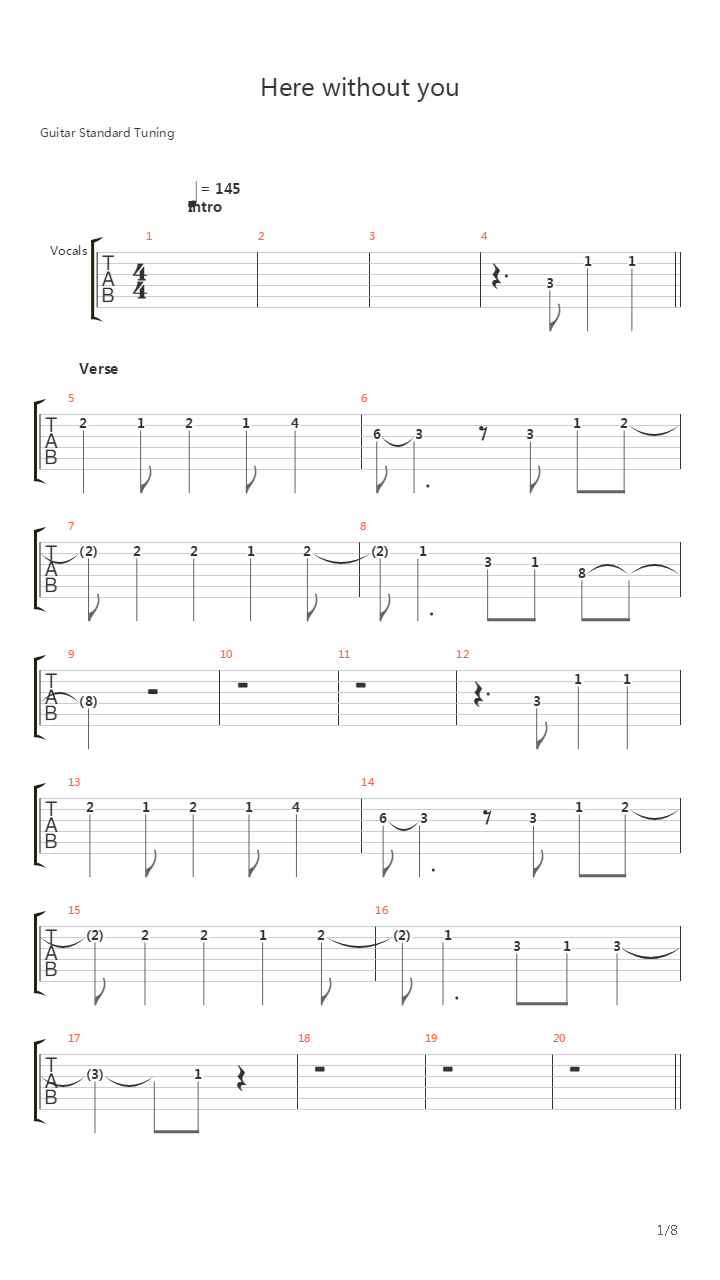 Here Without You吉他谱