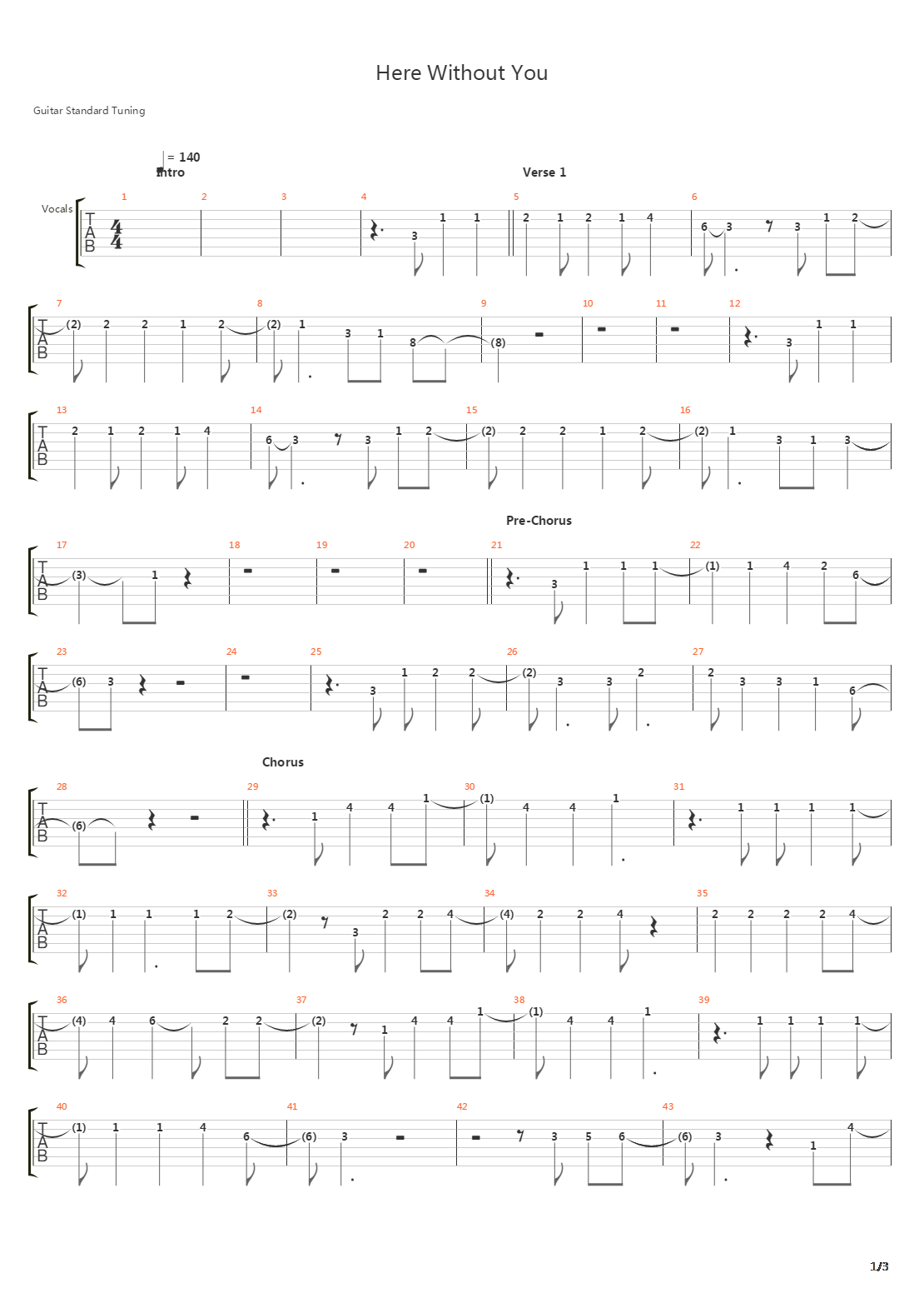 Here Without You吉他谱