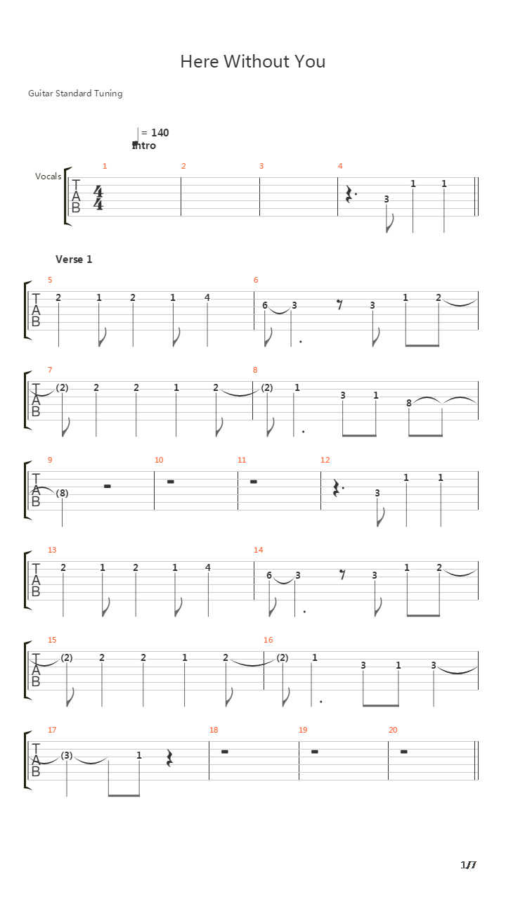 Here Without You吉他谱