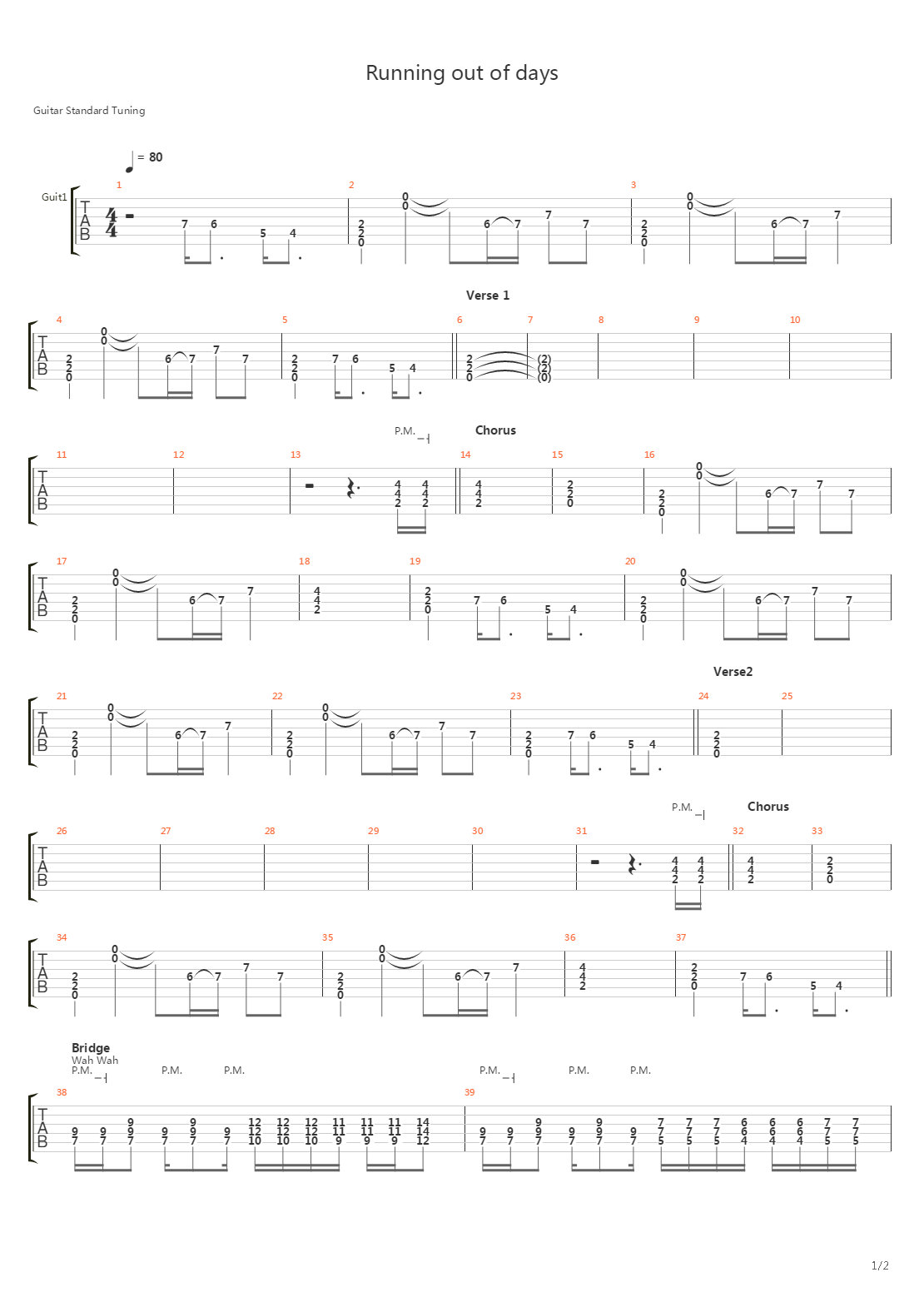 Running Out Of Days吉他谱