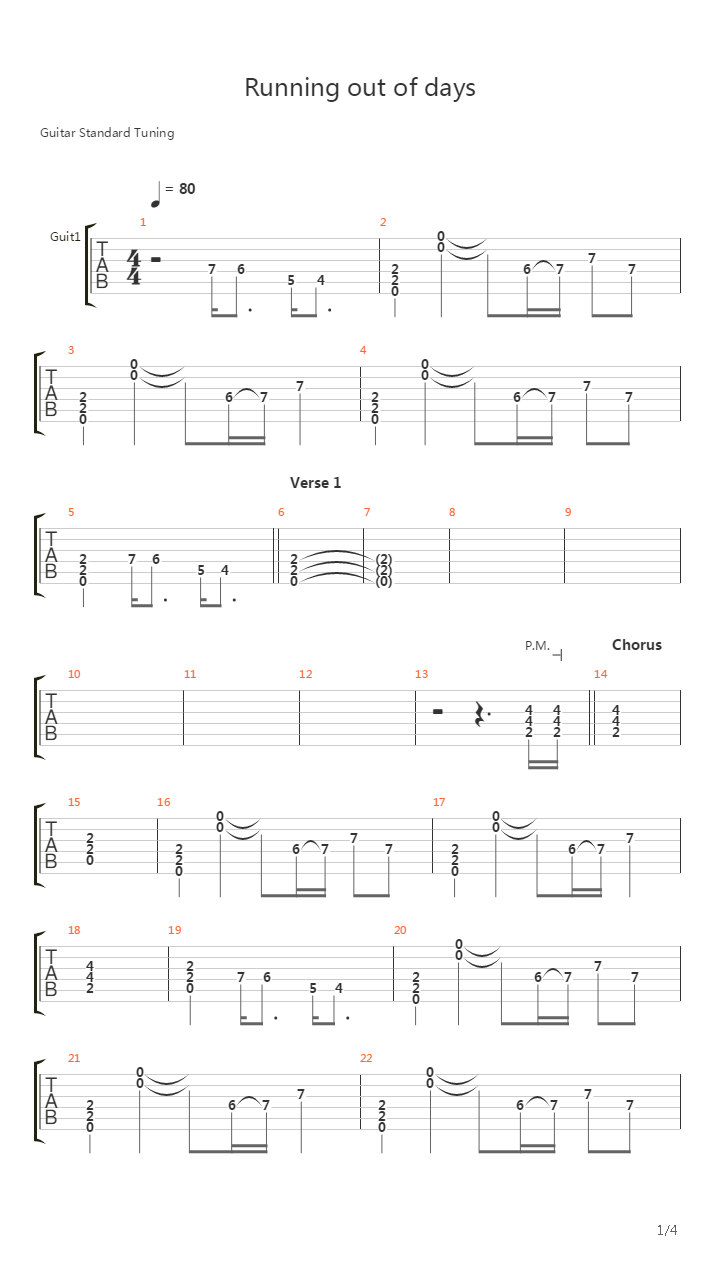 Running Out Of Days吉他谱