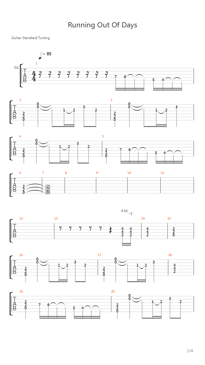 Running Out Of Days吉他谱