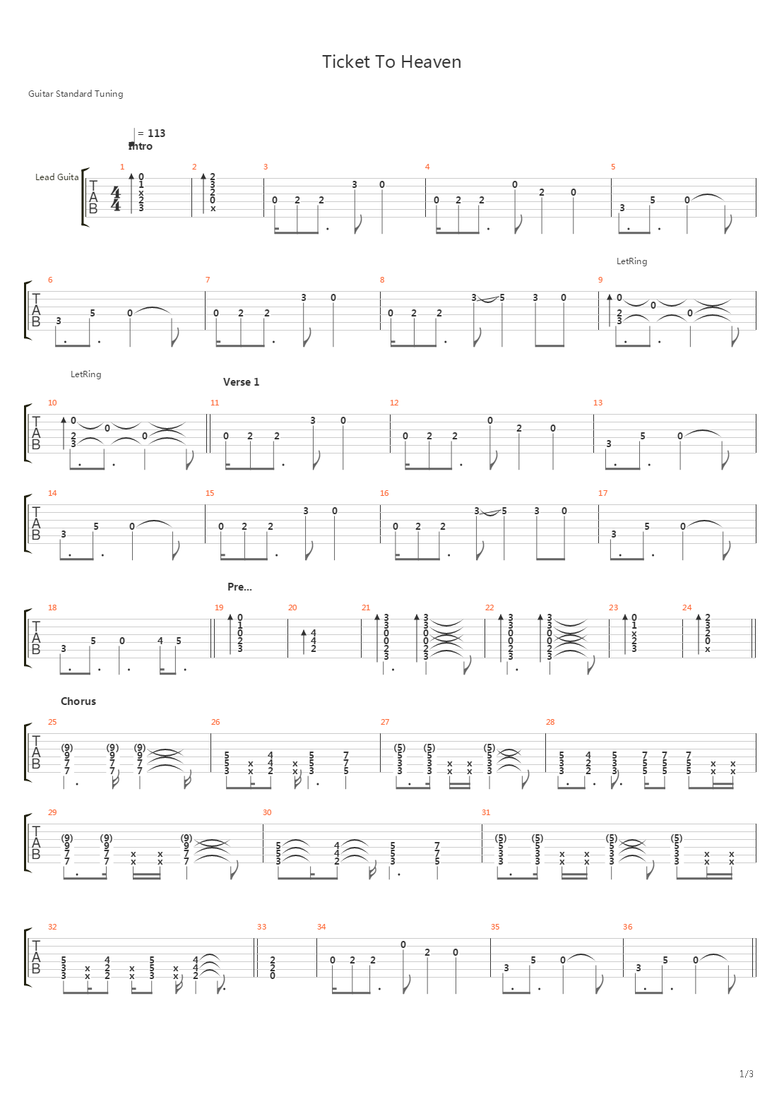 Ticket To Heaven吉他谱