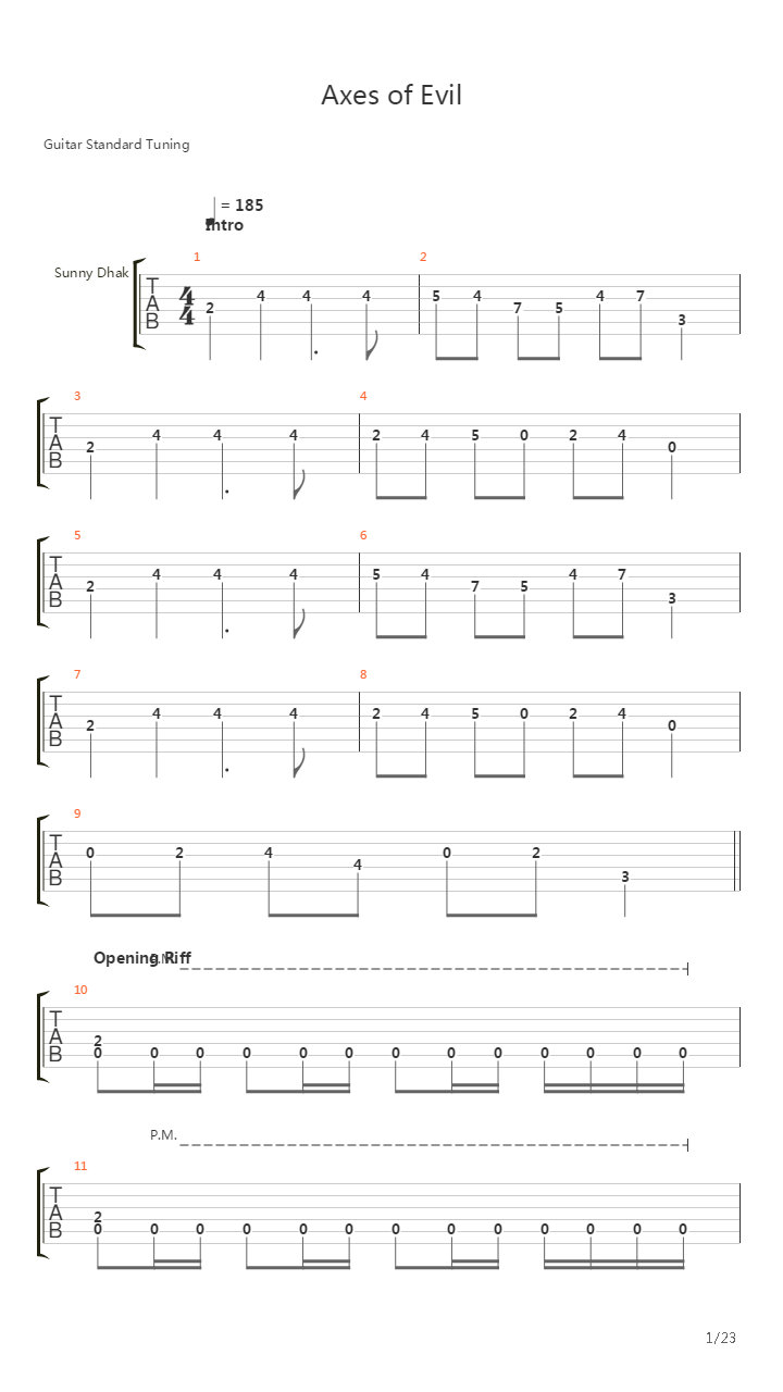 Axes Of Evil吉他谱