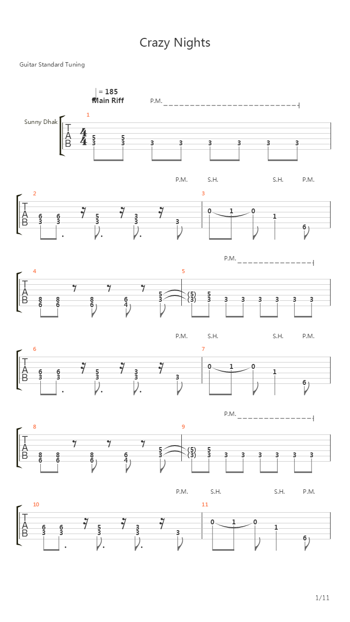 Crazy Nights吉他谱