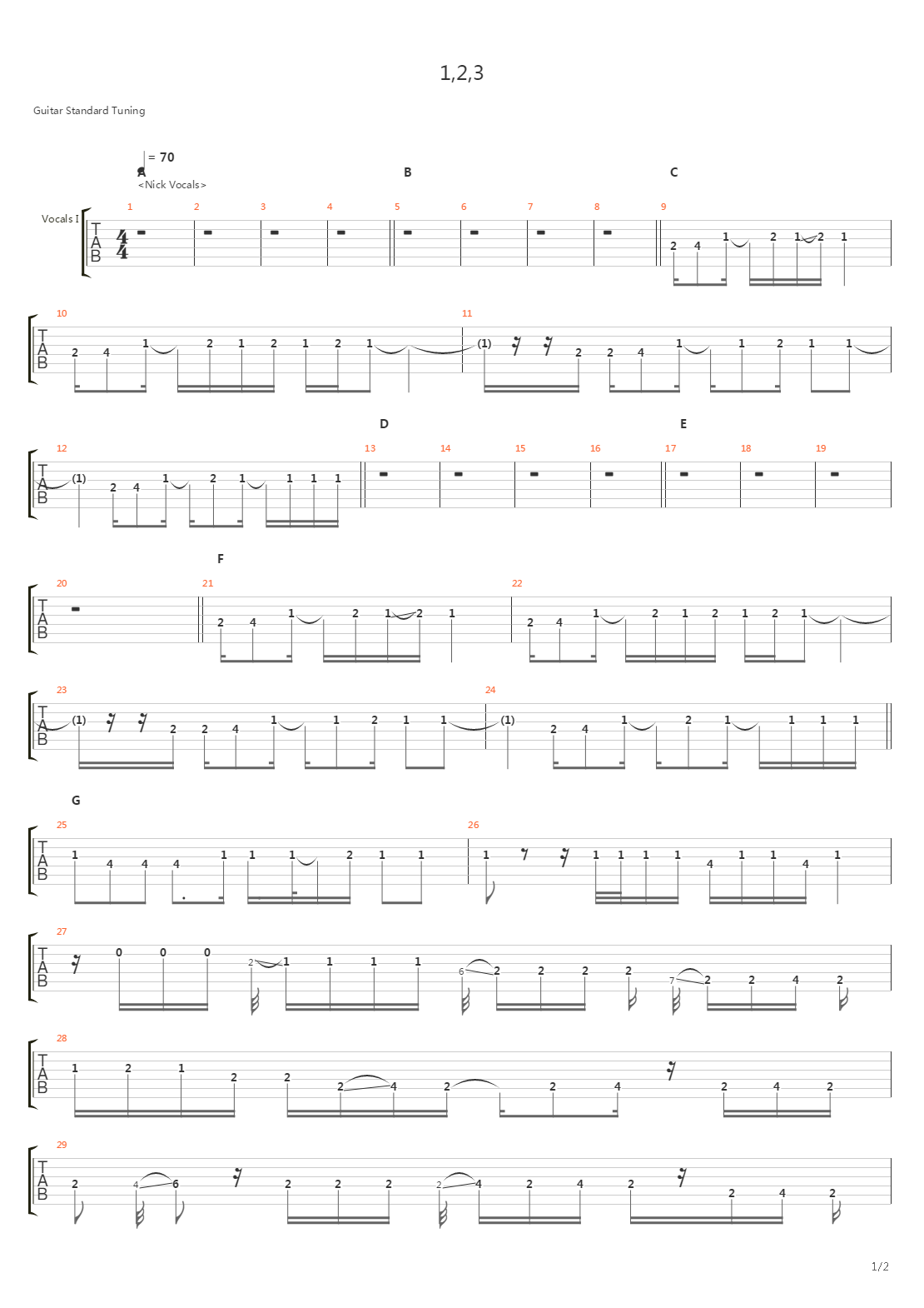 1 2 3吉他谱