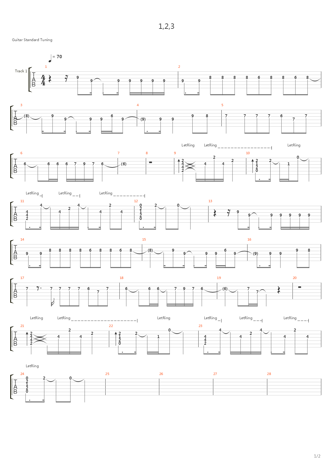 1 2 3吉他谱