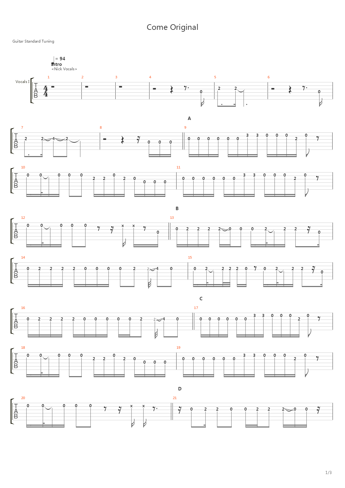 Come Original吉他谱