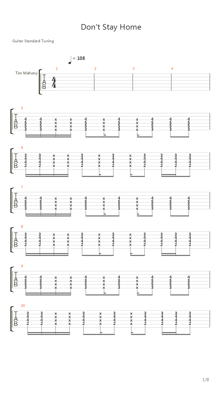 Dont Stay Home吉他谱