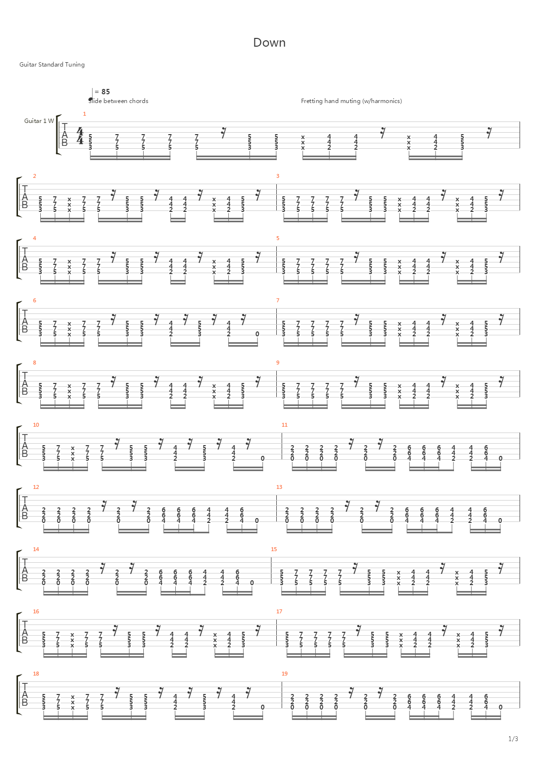 Down吉他谱