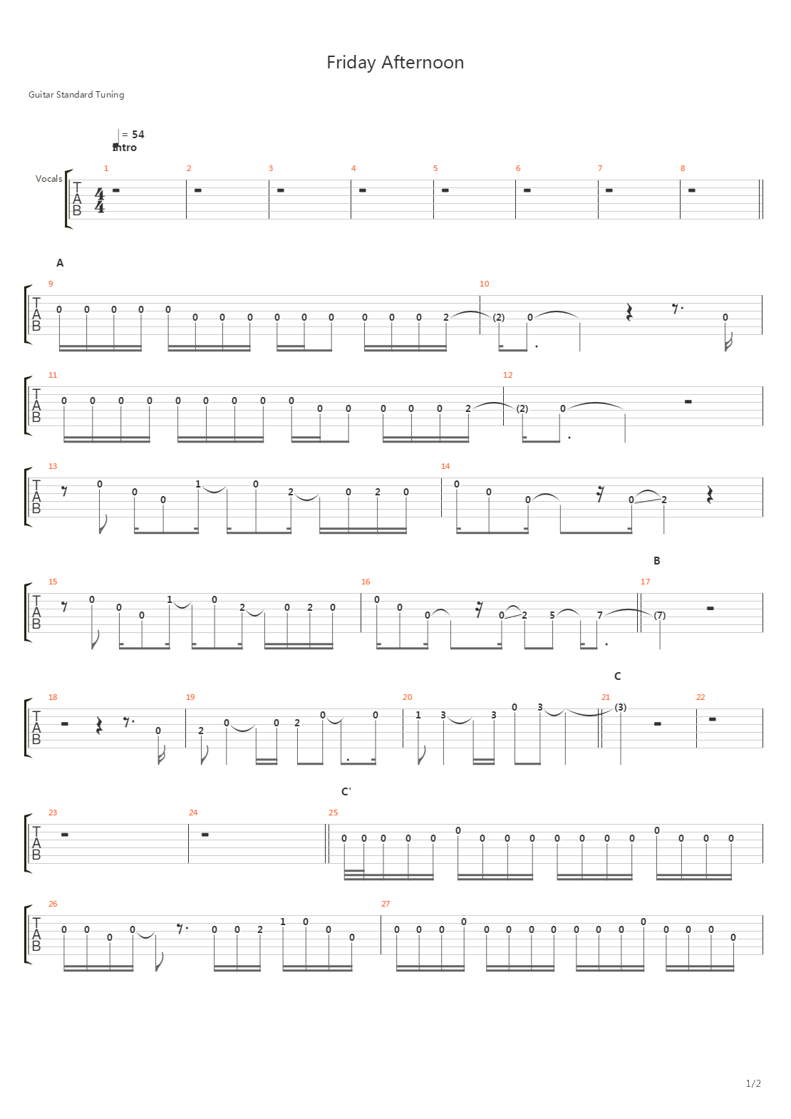 Friday Afternoon吉他谱