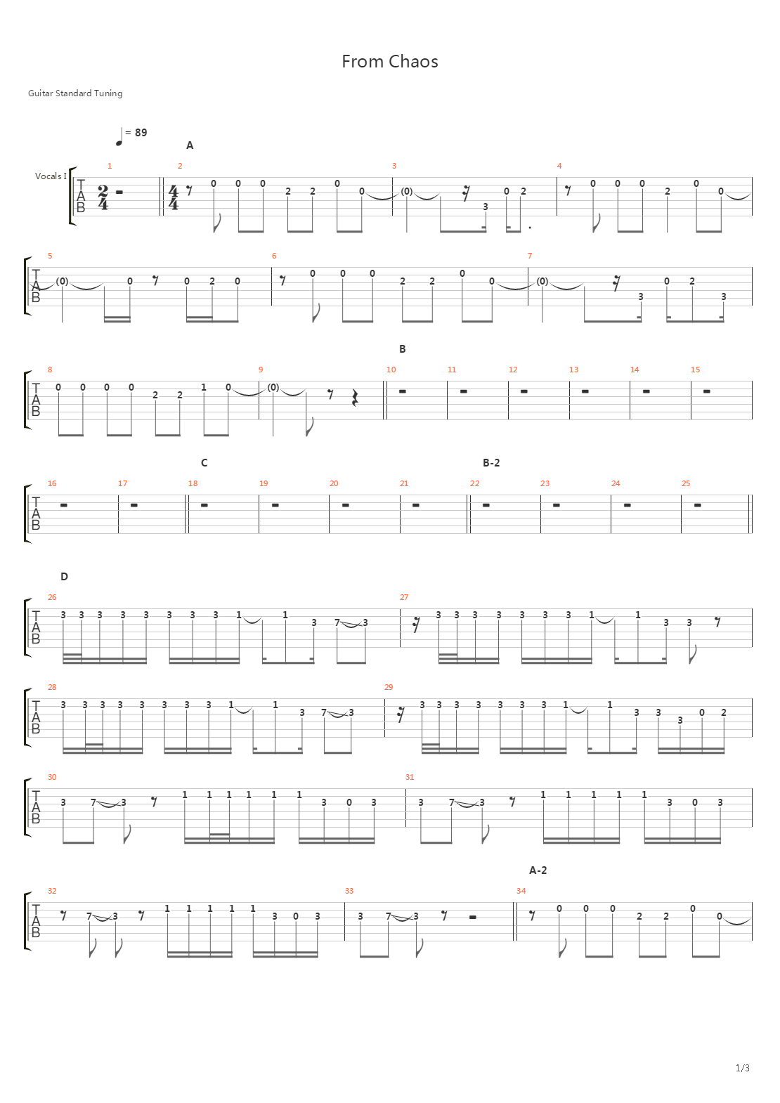 From Chaos吉他谱
