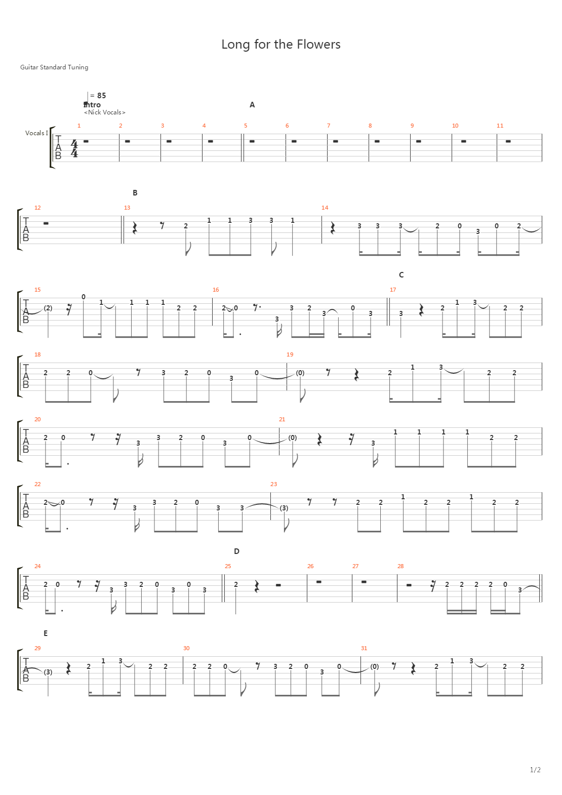 Long For The Flowers吉他谱
