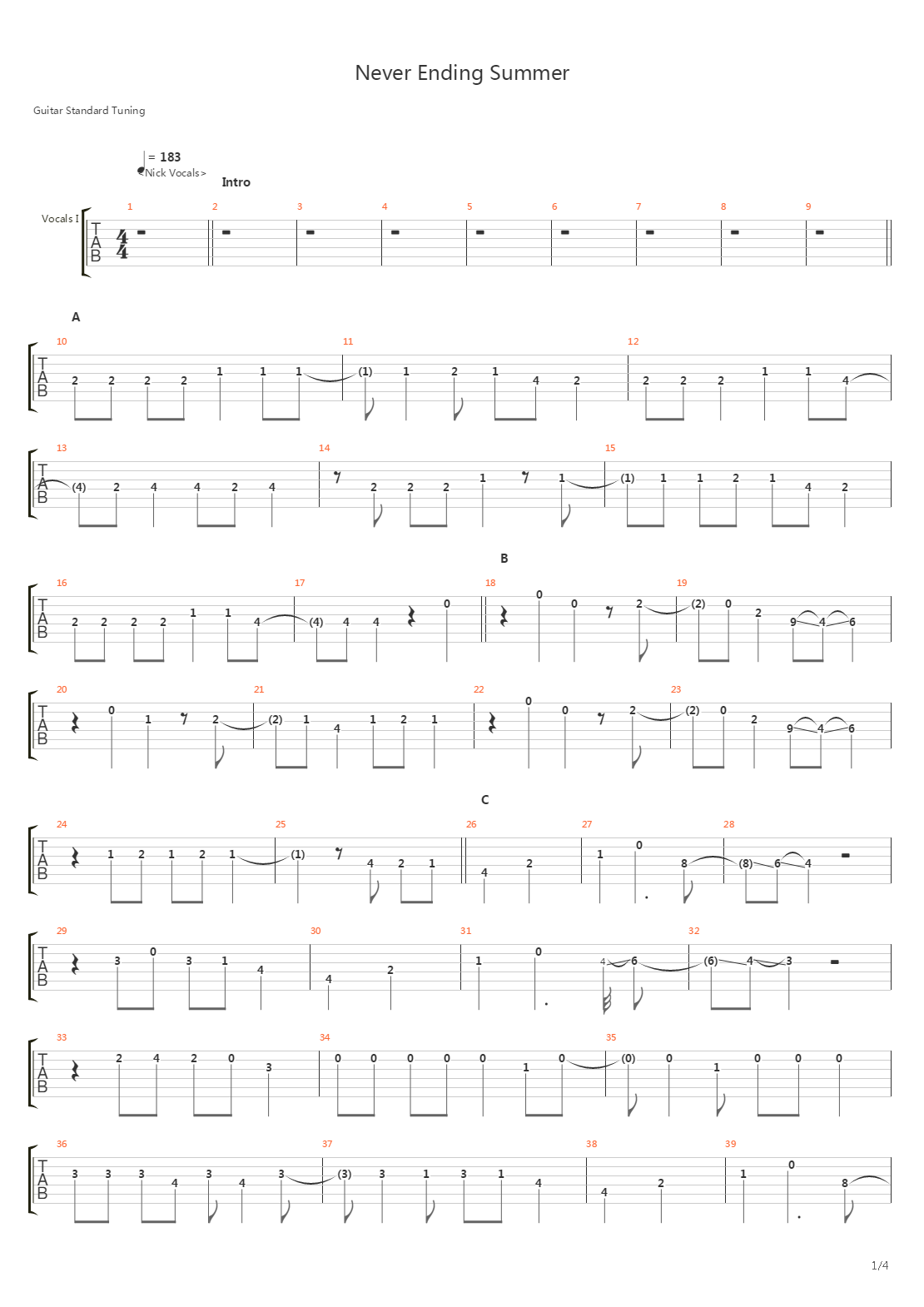 Never Ending Summer吉他谱