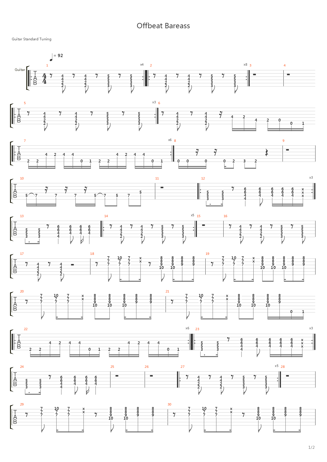 Offbeat Bareass吉他谱