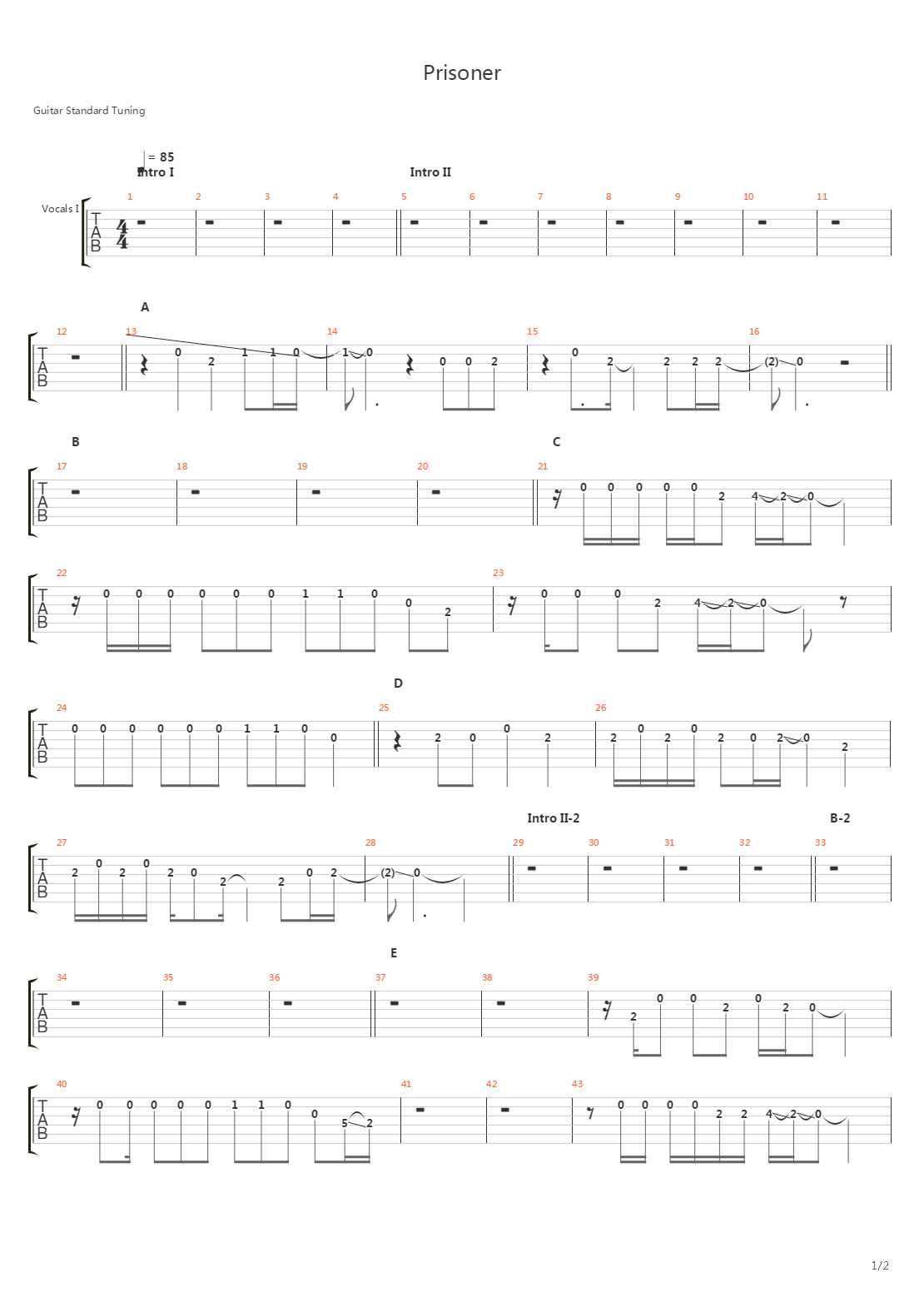 Prisoner吉他谱