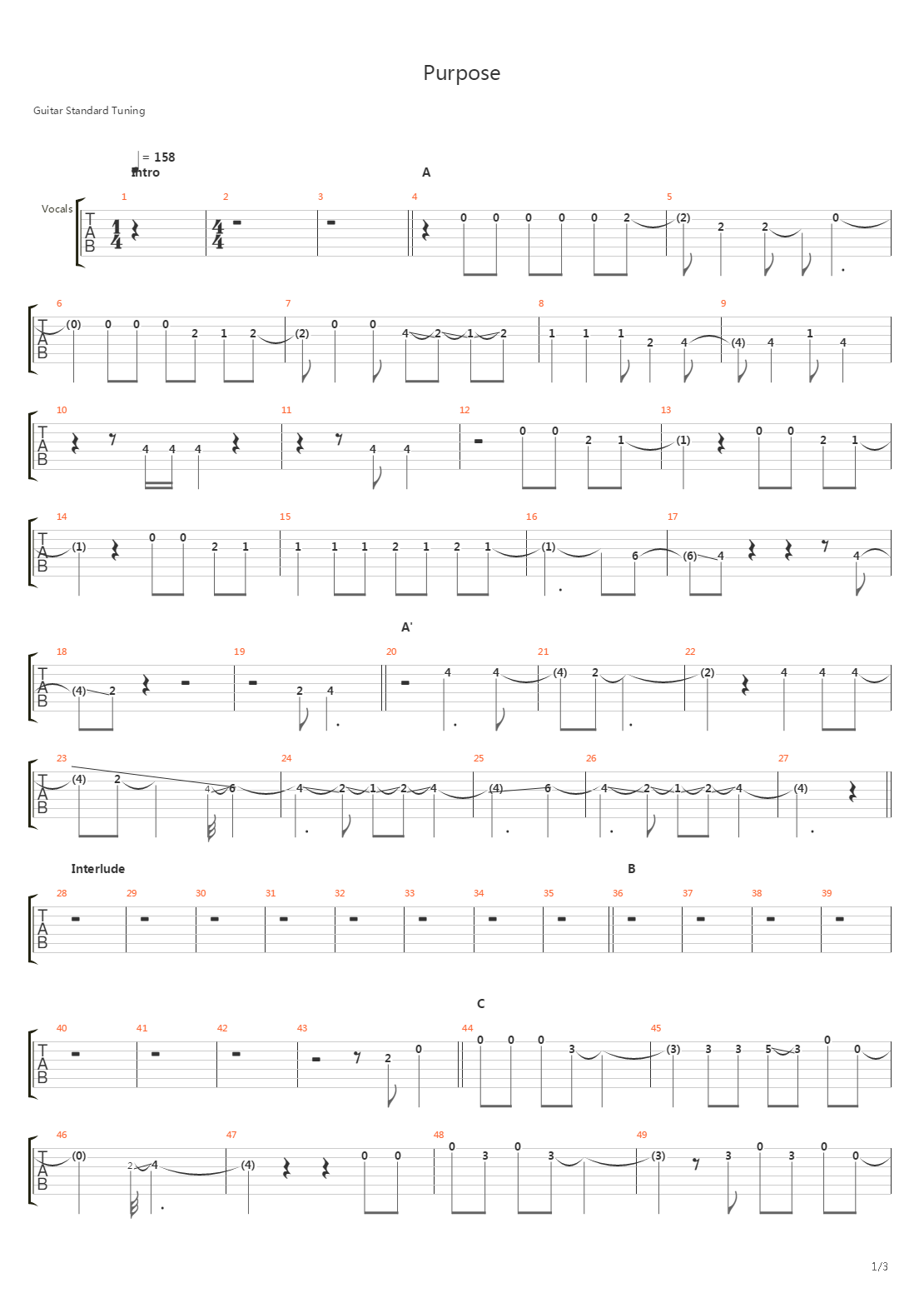 Purpose吉他谱