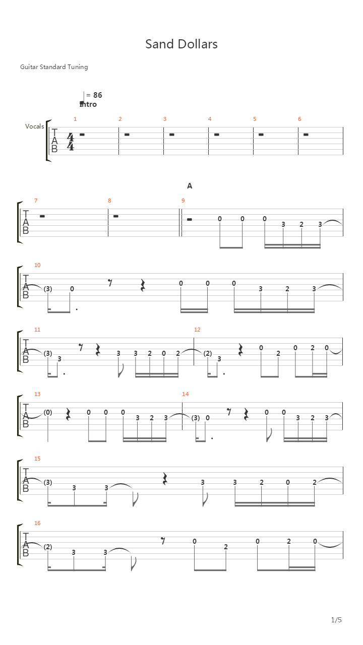 Sand Dollars吉他谱