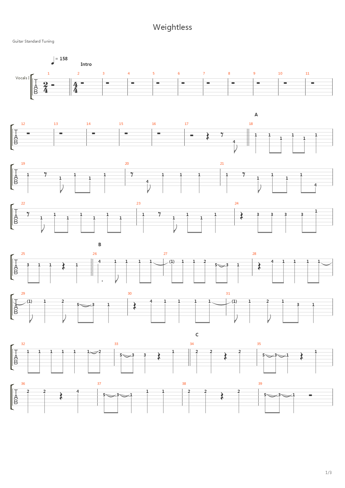 Weightless吉他谱