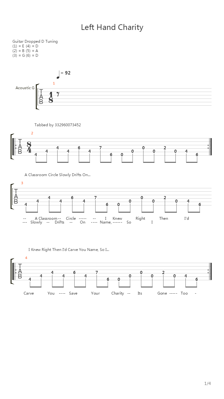 Left Hand Charity吉他谱