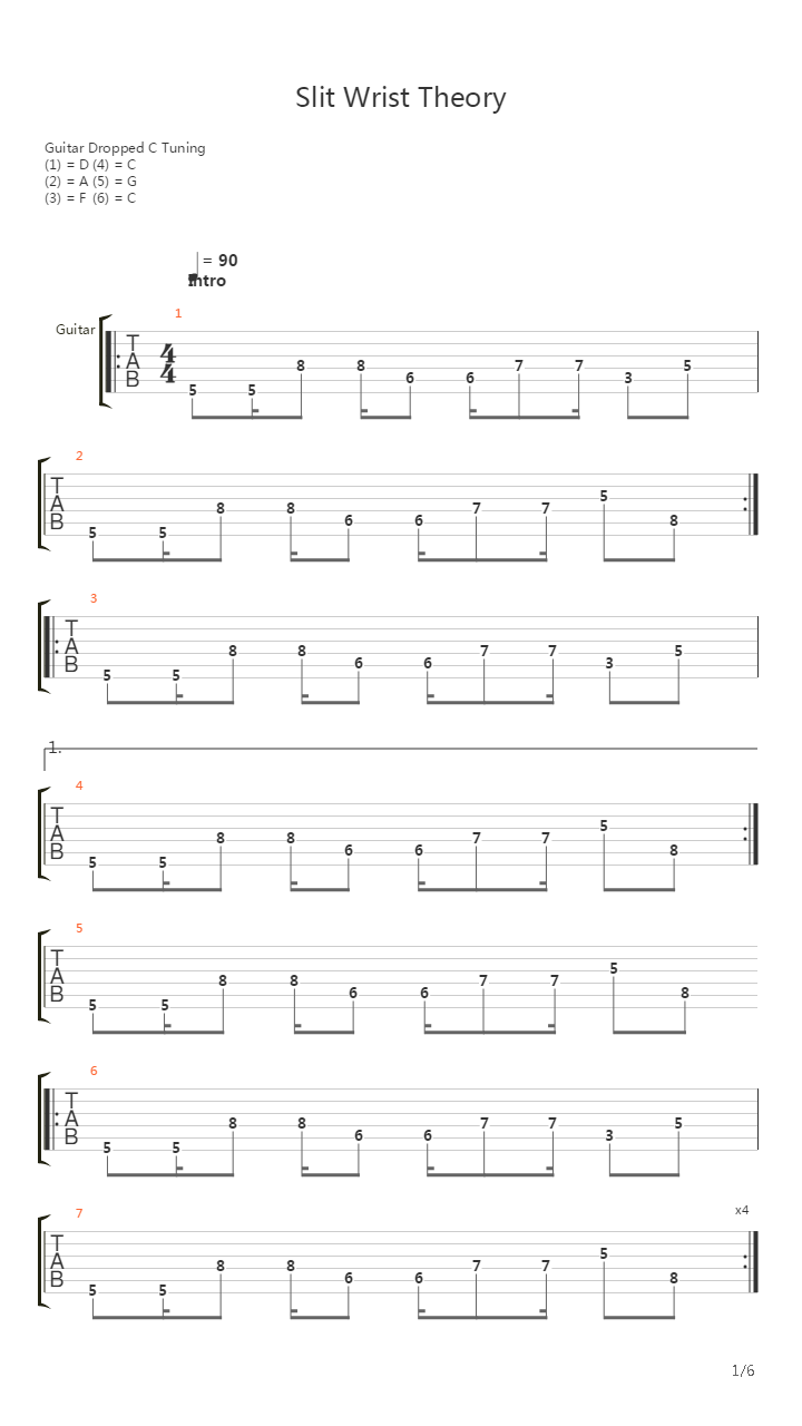 Slit Wrist Theory吉他谱