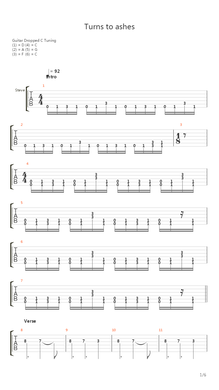 Turns To Ashes吉他谱