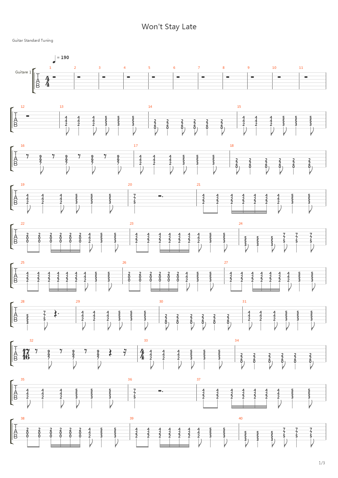 Wont Stay Late吉他谱