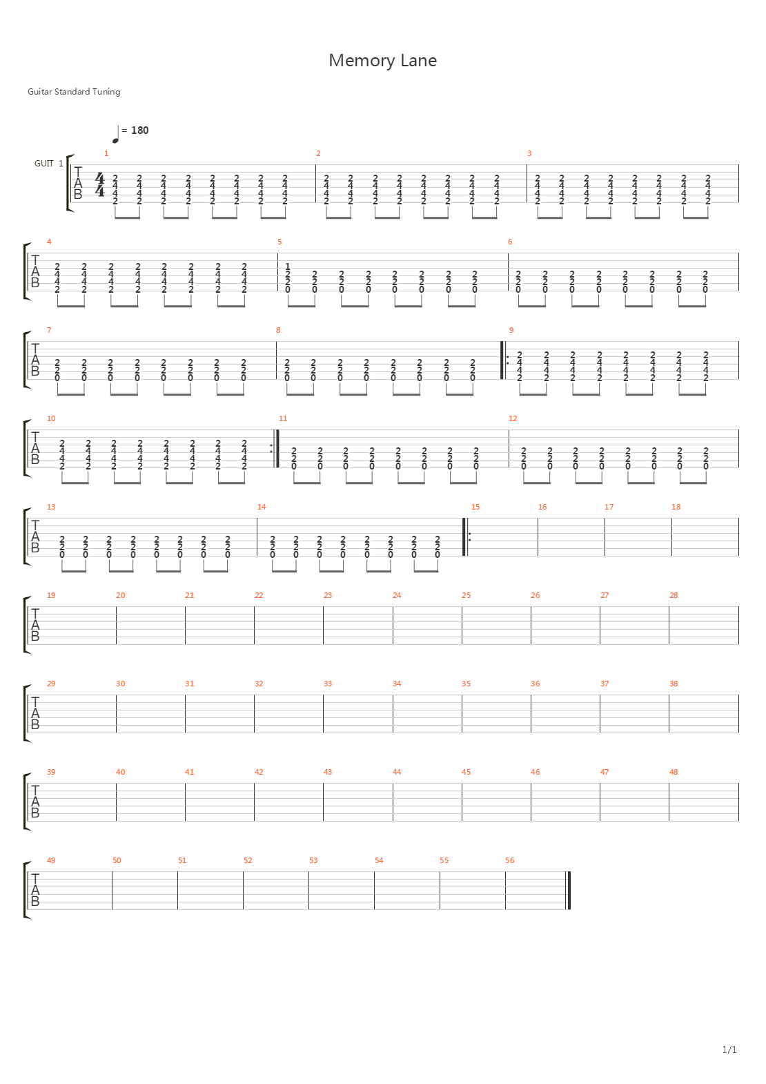 Memory Lane吉他谱
